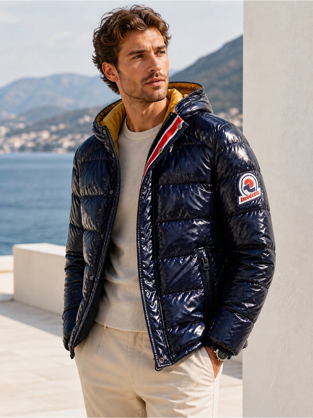 Invicta Navy Blue Puffer Jacket Men’s L Lightweight Warm Hooded Zip Coat
